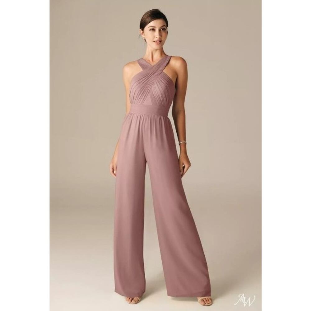 #27 MSRP $110 NWT AW BRIDAL LORRAINE CHIFFON JUMPSUIT GALA GOWN ♡SIZE 16♡